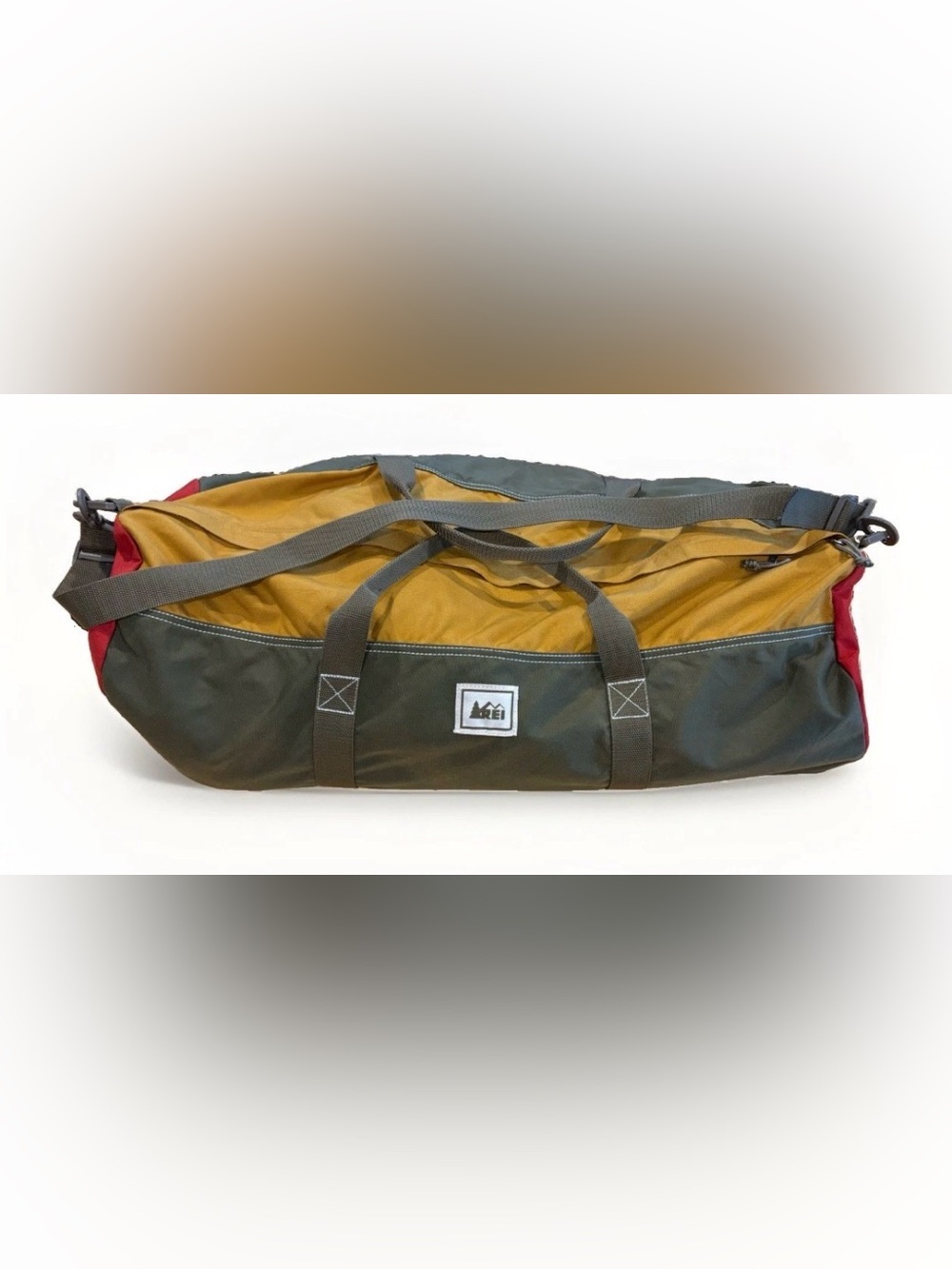 Vintage REI Co-op Duffel Bag 29" Colorblock Olive Yellow Travel Weekend Compact
